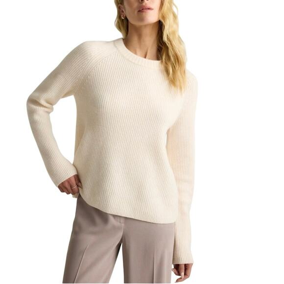 GUC Quince Mongolian Cashmere Fisherman Crewneck Sweater Ivory S Pullover 2258 - Picture 1 of 9